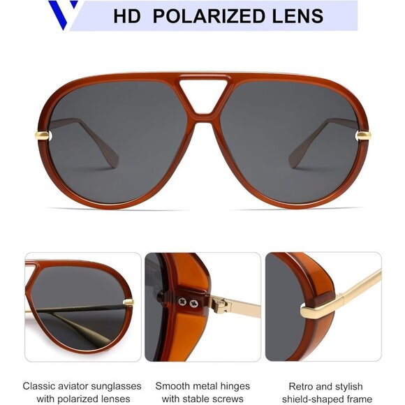 Oversized Polarized Aviator Sunglasses Women Men Retro Round Shields UV400 main image 5